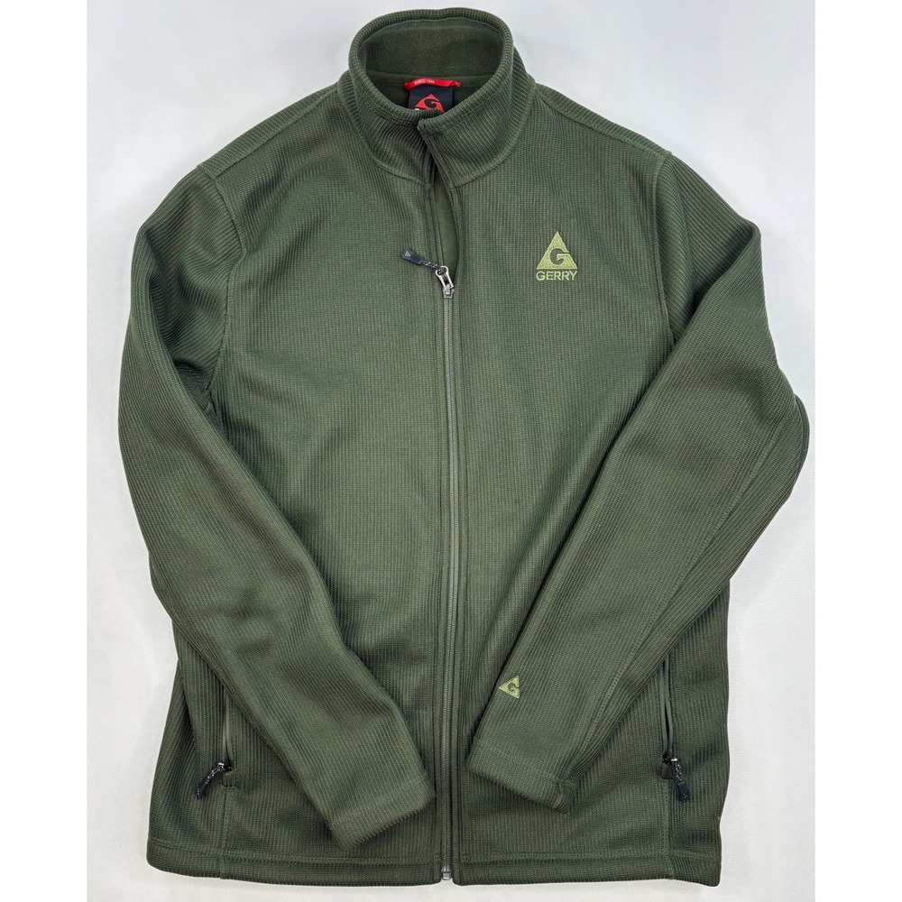 GERRY Men's Full Zip Mock Neck Fleece Lined Green Jacket Large style #NG8604